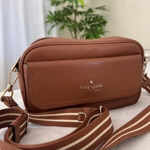 Kate Spade Tan Crossbody Bag with Striped Strap